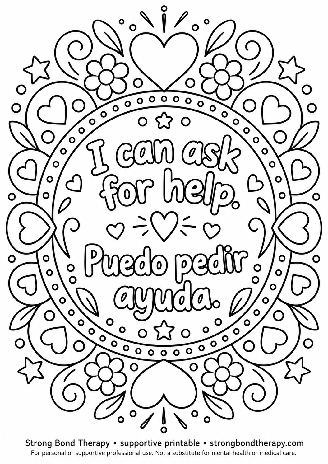 Mandala printable: I Can Ask for Help