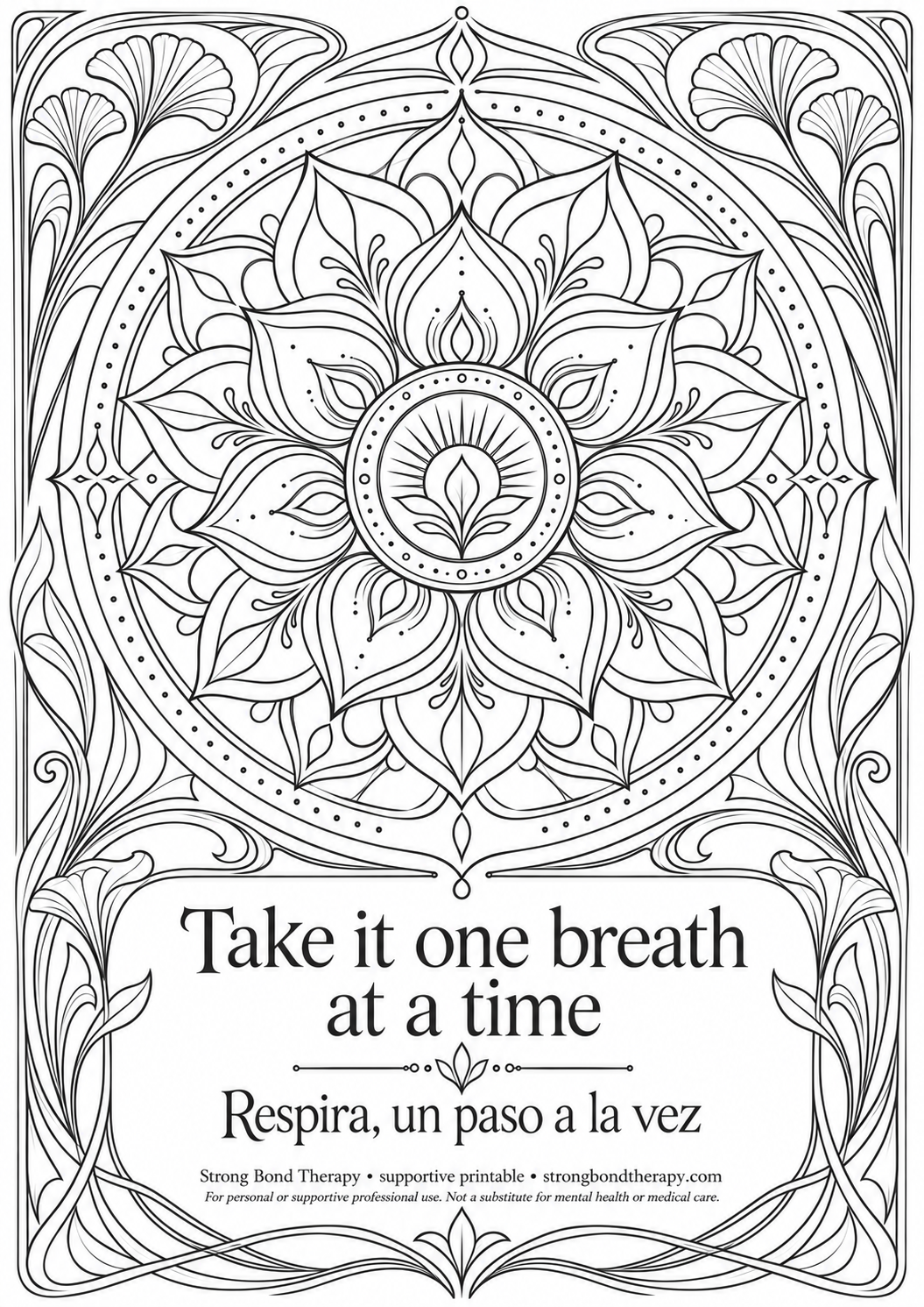 Mandala printable: Take It One Breath at a Time