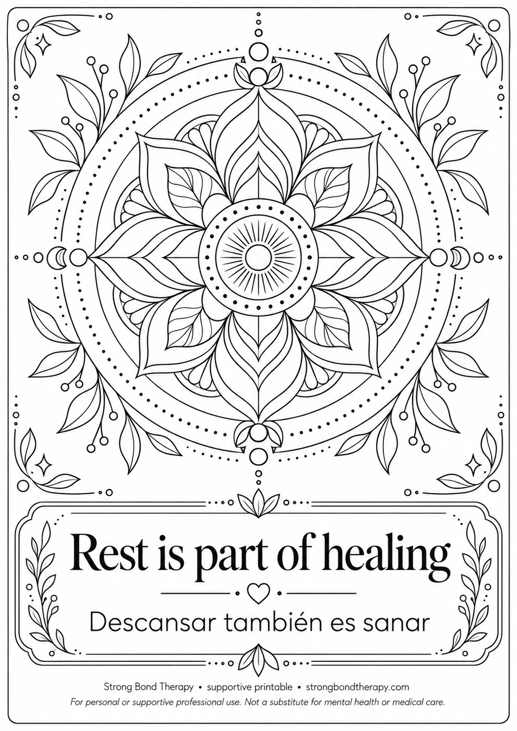 Mandala printable: Rest Is Part of Healing